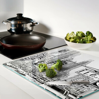 Planche à découper verre New York en style bande dessinée