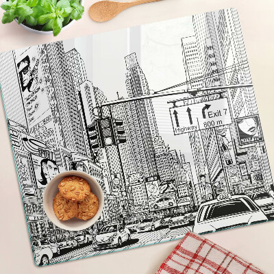 Planche à découper verre New York en style bande dessinée