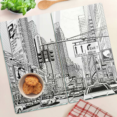 Planche à découper verre New York en style bande dessinée