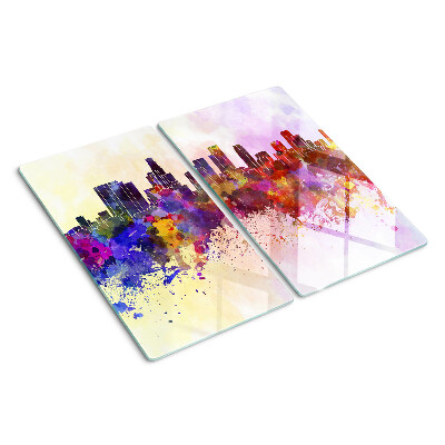 Planche à découper en verre Paysage de silhouette de ville à l'aquarelle