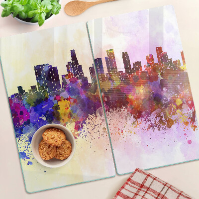 Planche à découper en verre Paysage de silhouette de ville à l'aquarelle