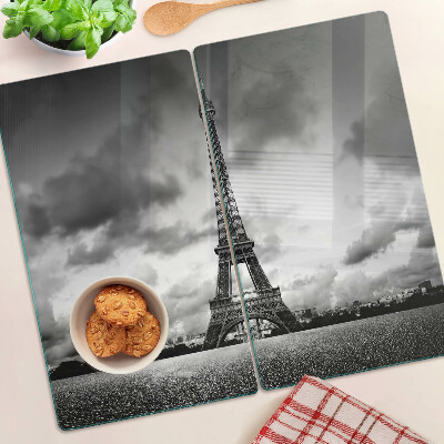 Planche à découper verre La Tour Eiffel en noir et blanc