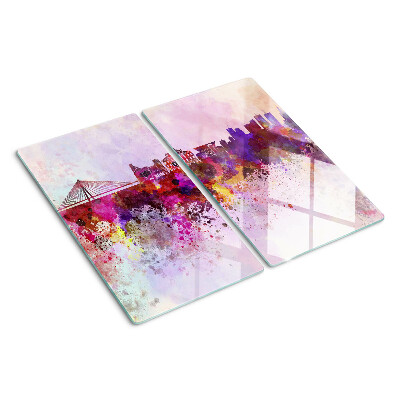 Planche à découper en verre Ville en style aquarelle