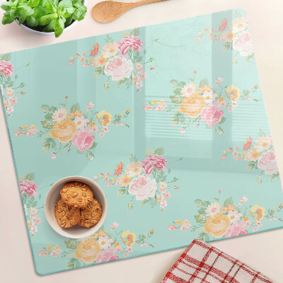 Planche à découper verre Motif floral aux couleurs pastel