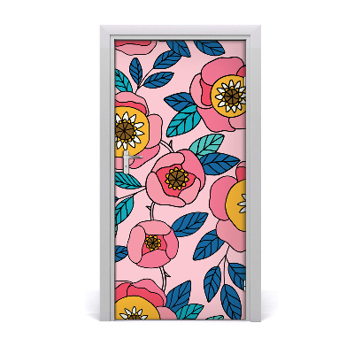 Autocollant de porte Fleurs colorées