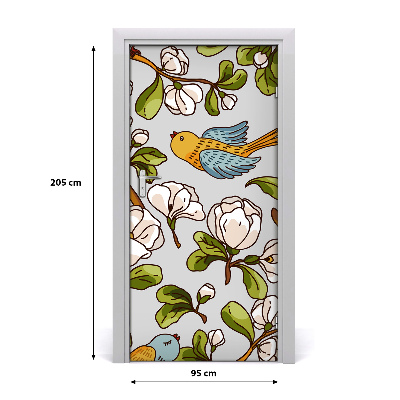 Sticker porte Oiseaux et fleurs