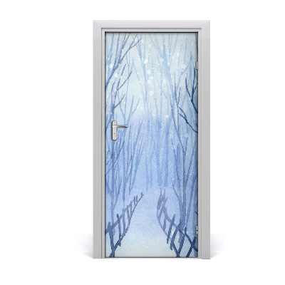 Autocollant de porte Forêt en hiver