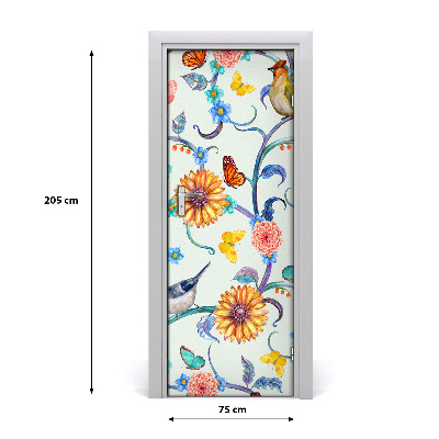Sticker porte Papillons fleurs