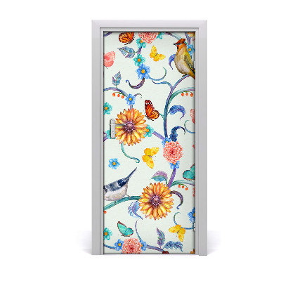 Sticker porte Papillons fleurs