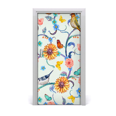 Sticker porte Papillons fleurs