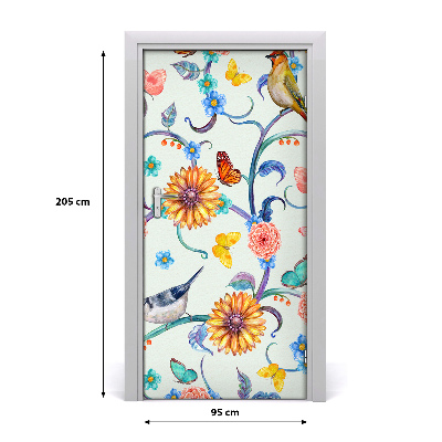Sticker porte Papillons fleurs