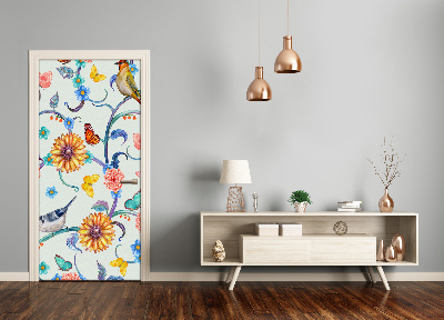 Sticker porte Papillons fleurs
