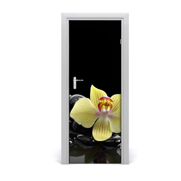Sticker de porte Orchidée et pierres