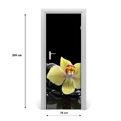 Sticker de porte Orchidée et pierres