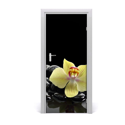 Sticker de porte Orchidée et pierres