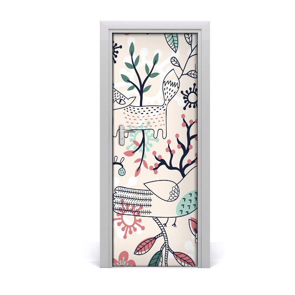 Sticker porte Les animaux et les fleurs