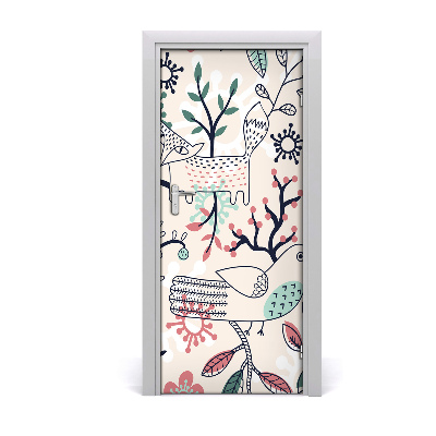 Sticker porte Les animaux et les fleurs