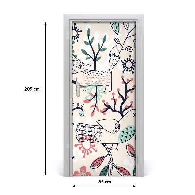 Sticker porte Les animaux et les fleurs