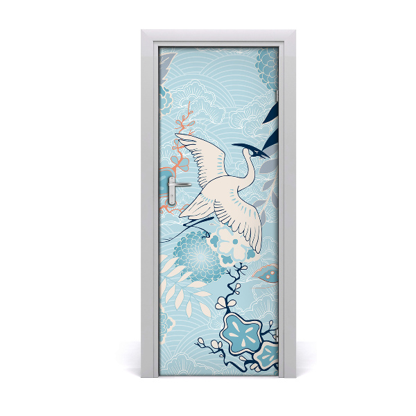 Sticker porte Crane et fleurs