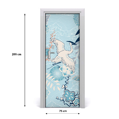 Sticker porte Crane et fleurs