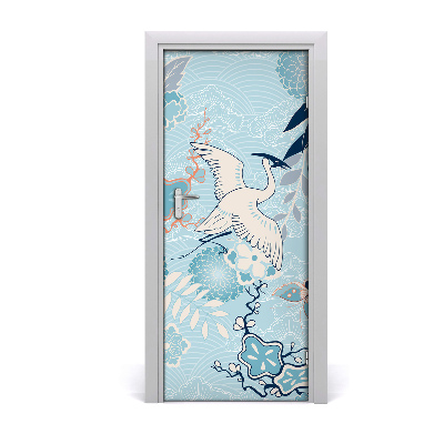 Sticker porte Crane et fleurs