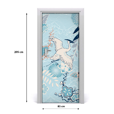 Sticker porte Crane et fleurs