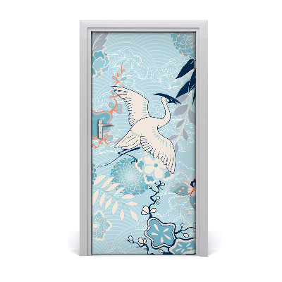 Sticker porte Crane et fleurs