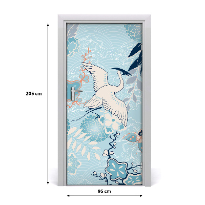 Sticker porte Crane et fleurs