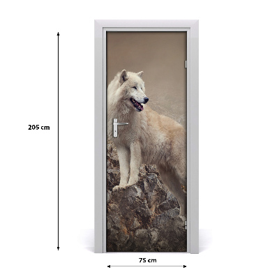 Sticker porte Loup sur un rocher