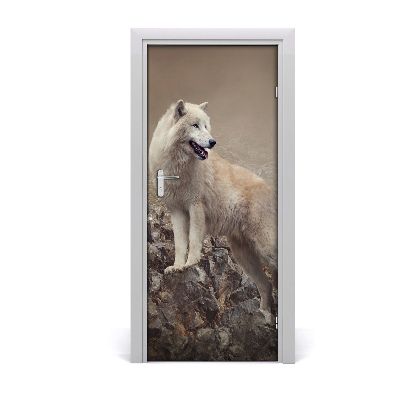 Sticker porte Loup sur un rocher