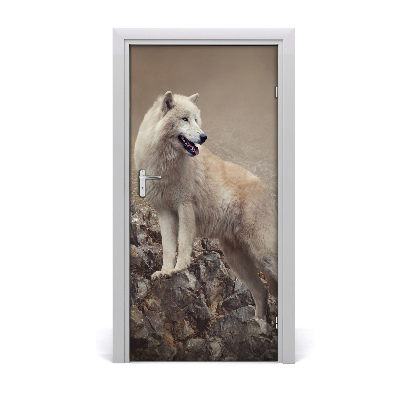 Sticker porte Loup sur un rocher