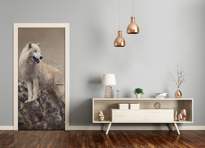 Sticker porte Loup sur un rocher