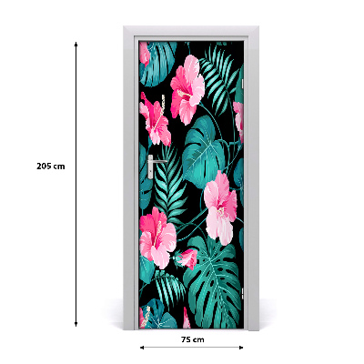 Autocollant de porte Fleurs hawaïennes