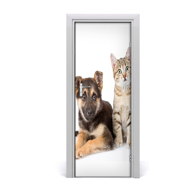 Sticker porte Chien et chat