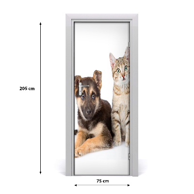 Sticker porte Chien et chat