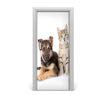 Sticker porte Chien et chat