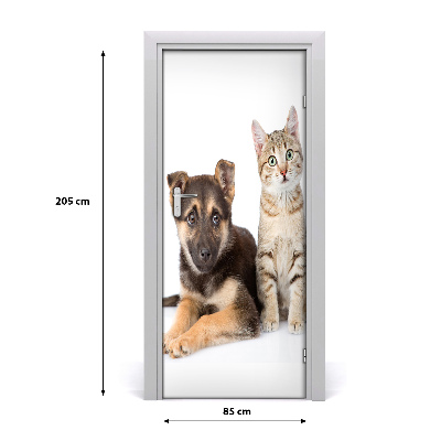 Sticker porte Chien et chat