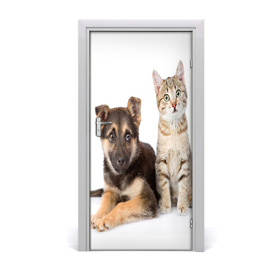 Sticker porte Chien et chat