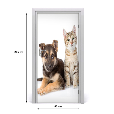 Sticker porte Chien et chat