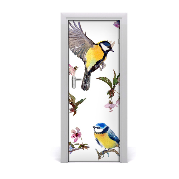 Sticker porte Oiseaux et fleurs