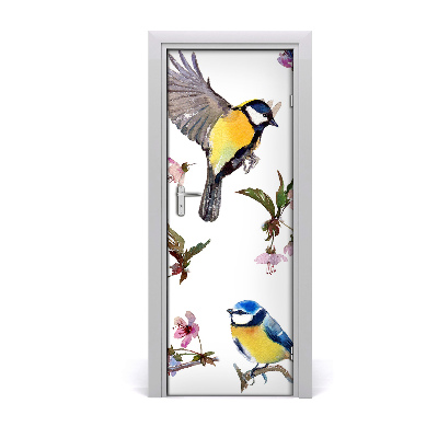 Sticker porte Oiseaux et fleurs