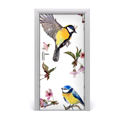 Sticker porte Oiseaux et fleurs