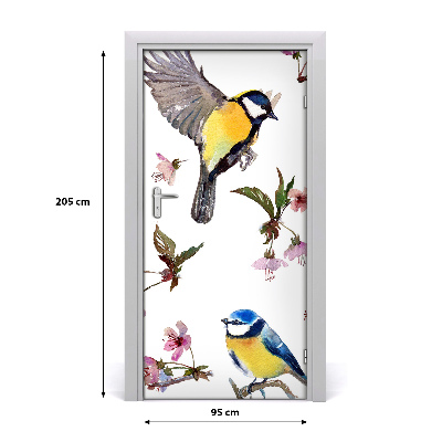 Sticker porte Oiseaux et fleurs