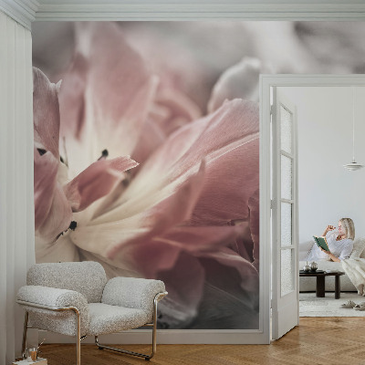 Papier peint panoramique salon à motif floral pastel