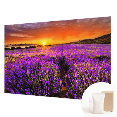 Papier peint panoramique de haute qualité avec un motif de coucher de soleil aux tons lavande