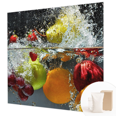Papier peint panoramique chambre adulte avec un motif de fruits dans l'eau