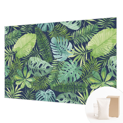 Papier peint photographique salon avec motif de feuilles tropicales