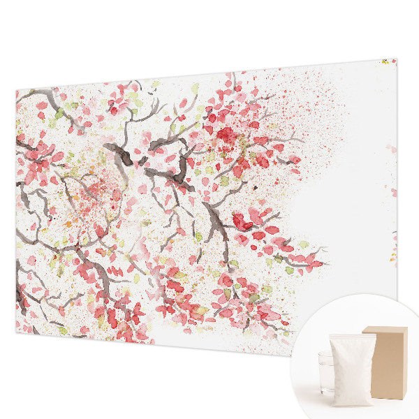 Papier peint panoramique chambre adulte avec un motif de branches fleuries