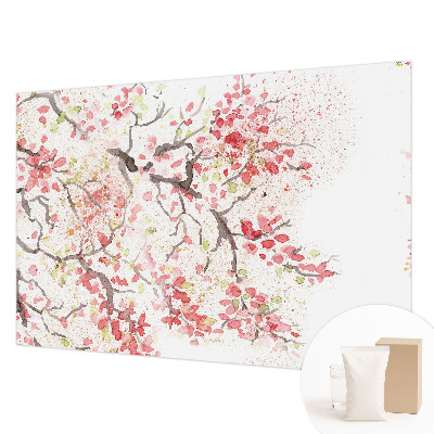 Papier peint panoramique chambre adulte avec un motif de branches fleuries