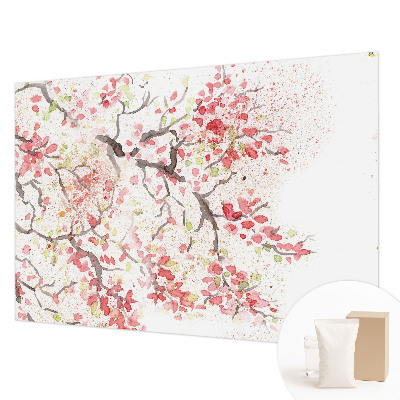 Papier peint panoramique chambre adulte avec un motif de branches fleuries